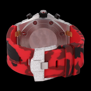 Montre DIADREAM GEMS & JEWEL à bracelet en caoutchouc rouge, boîtier rond, diamant Moissanite, date automatique et fonctions multifonctions, vente chaude - Product Image 3