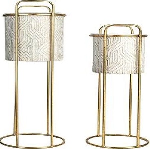 Ensemble de 2 supports à plantes en métal doré moderne avec pots à motifs, jardinières décoratives d'intérieur - Product Image 1