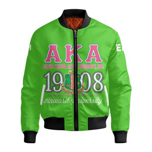 Chaqueta Bomber Verde Alpha con Escudo de Letras Griegas 1908 de la Universidad Howard, Chaqueta Bomber Casual con Cierre Frontal - Product Image 2