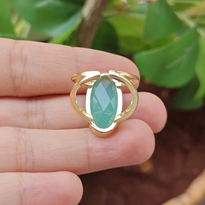 Hot Sale Oval Cut Hydro Quartz Chalcedony <b>Adjustable</b> <b>Ring</b> Solid Brass 18k Gold Plated Double Band Open <b>Rings</b> for Unisex Jewelry - Product Image 6