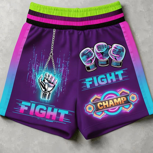 Shorts de boxe en polyester respirants avec design graphique personnalisé, logo brodé, vêtements d'entraînement, taille personnalisée - Product Image 1