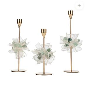 Porte-bougie en métal doré moderne avec fleurs en cristal transparent pour la décoration du salon - Product Image 2