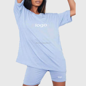 ที่กําหนดเองฤดูร้อนผู้หญิงเสื้อผ้าStreetwear Loungewear 2 ชิ้นชุดขนาดใหญ่ผ้าฝ้ายเสื้อยืดกางเกงขาสั้นชุด 2 ชิ้น - Product Image 1