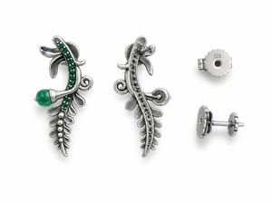 ELVORA GEMS ต่างหูห่วงลายพืชสไตล์วินเทจโรแมนติก คริสตัลสีเขียว ประดับด้วยพลอยเทียม ชุบเงินโบราณ ตัวเรือนโลหะผสมแบบกรงเล็บ - Product Image 3