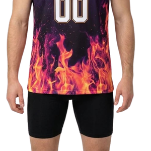 Conjunto de Baloncesto con Diseño Gráfico de Fuego para Adultos, Camiseta sin Mangas con Cuello en V, 100% Poliéster, Pantalones Cortos Ajustados que Absorben la Humedad, Uniforme de Equipo - Product Image 6