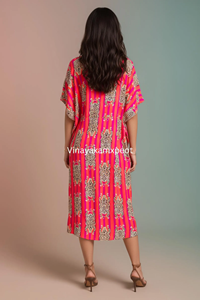Vestido Kaftán con Estampado de Tigre para Mujer, Estilo Casual Bohemio Chic, Cuello en V, Cintura Alta, 100% Algodón, Transpirable, Ecológico, Alta Costura - Product Image 3