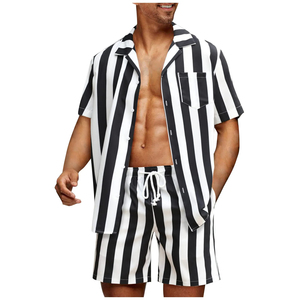 Nouvel ensemble décontracté 2 pièces en satin 100 % coton pour homme, style streetwear, short et chemise assortis pour l'été - Product Image 6