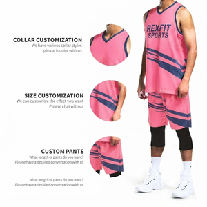 Ensemble de maillots de basket-ball personnalisés Rexfit Sports, sublimés, violet et blanc, col en V, sans manches, évacuation de l'humidité, unisexe adulte - Product Image 2