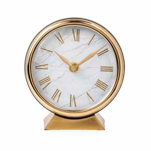 Horloge de bureau circulaire élégante et traditionnelle, mouvement à quartz, sonnerie horaire, affichage à aiguilles, en métal - Product Image 2