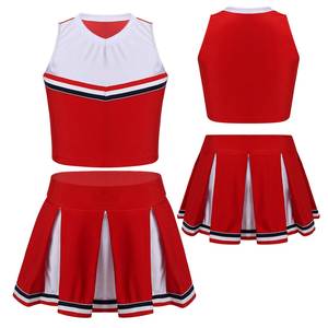 Vente en gros de 4 ensembles de costumes de pom-pom girls pour filles, uniforme de cheerleaders pour enfants avec pompons pour les fêtes d'Halloween et les spectacles scolaires - Product Image 5