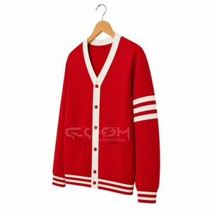 Cosh International Sigma Delta <b>Red</b> Knitted Sorority <b>Cardigan</b> Sweater V-Neck Long Sleeve Casual Solid Color With Pockets - Product Image 3