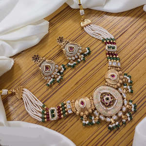 Conjunto de collar de perlas y piedras de Pota chapado en oro Joyería fina 10574085 - Product Image 1