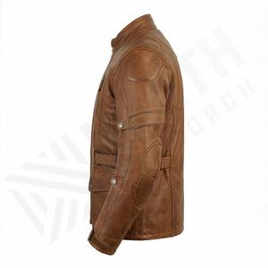 แจ็คเก็ตหนังแท้สำหรับขี่มอเตอร์ไซค์คุณภาพดีที่สุดสำหรับผู้ชาย รุ่นใหม่ล่าสุดสำหรับฤดูหนาว พร้อมแผ่นป้องกันที่ถอดออกได้ สามารถสั่งทำได้ - Product Image 3