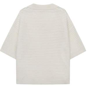 Men <b>White</b> Knitted Oversized <b>Polo</b> Shirt Short Sleeve Textured Knit Casual Summer <b>Top</b> Loose Fit Pullover <b>Polo</b> OEM - Product Image 2