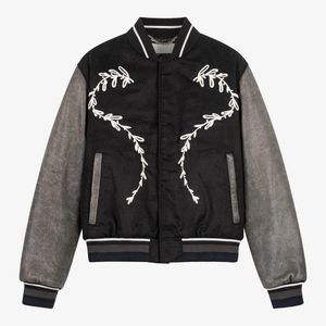 SHY SPORTS Blouson universitaire en cuir vieilli, personnalisable avec broderie, style bomber, patte de boutonnage cachée, unisexe, modèle Letterman - Product Image 1