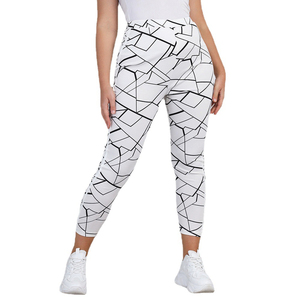High Waist Print Ankle-Length <b>Leggings</b> <b>Women</b> Sporty Stretch Knitted Spandex Polyester All Seasons <b>White</b> Black Pattern - Product Image 1