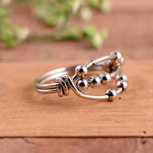 Unisex 925 Sterling <b>Silver</b> Anxiety <b>Spinner</b> <b>Ring</b> with Movable Ball Beads Minimalist Design Everyday Wear - Product Image 2