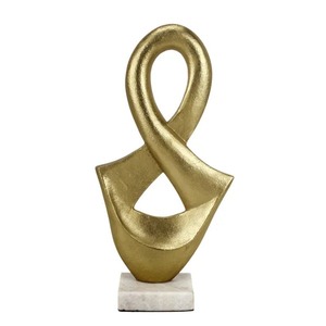 Sculpture moderne en métal en forme de feuille, objet décoratif de table, base en marbre, pièce d'art irrégulière pour salon, bureau à domicile - Product Image 3