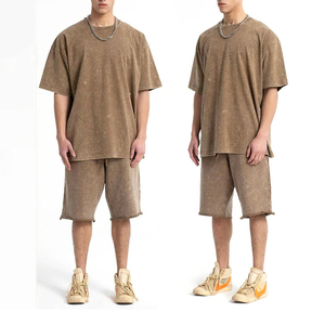 Ensemble short et t-shirt oversize décontracté pour homme en polyester/coton imprimé délavé à l'acide, style streetwear, manches courtes, 2 pièces, respirant - Product Image 5