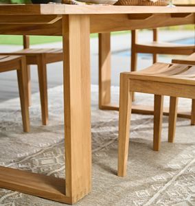 Ensemble de salle à manger d'extérieur en teck massif de qualité supérieure, table rectangulaire de patio avec 6 chaises à lattes - Product Image 4