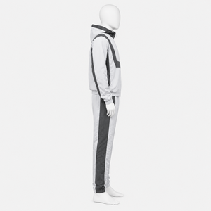 Ensemble de survêtement à capuche pour homme, gris et noir, style sportif avec blocs de couleur, fermeture éclair intégrale, respirant, en polyester, pour l'automne - Product Image 4