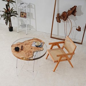 Table basse en résine peinte à la main, écologique et personnalisée, avec bord naturel et pieds en acrylique, pour la décoration de la maison et de mariages - Product Image 4