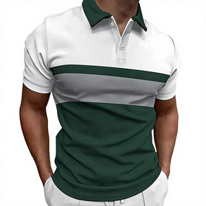 Camisa de Verano para Hombre, 100% Poliéster, Casual, con Rayas en Contraste, Estampado de Letras, Transpirable, Manga Corta, Diseño con Flecos - Product Image 5