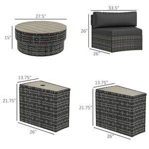 Set di 4 sedie da divano in rattan con 4 tavolini portaoggetti e foro per ombrellone, colore grigio misto - Product Image 3