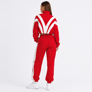 Ensemble de jogging 2 pièces réfléchissant avec bordures, coupe oversize, en nylon Ripstop, comprenant une veste coupe-vent et un pantalon, survêtement léger pour femme avec sweat à capuche - Product Image 3