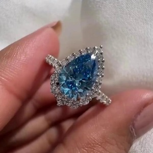 Anillo de Compromiso con Halo de Diamantes Azules de Diseño Moderno, 5.00CT, Certificado GRA, Oro Sólido de 14K, Claridad VS+, para Mujer, Estilo Indio - Product Image 2