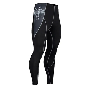 Men's <b>Black</b> <b>Compression</b> Set Long Sleeve <b>Shirt</b> and Pants with Tiger Print Fitted Moisture Wicking MMA Sportswear - Product Image 2