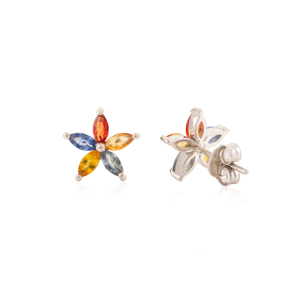Pendientes de Plata de Ley 925 con Zafiro Natural Corte Marquesa y Piedras Preciosas Multicolor en Forma de Estrella para Uso Diario de Mujer - Product Image 5