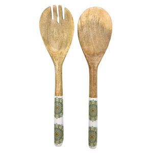 Cuillère et fourchette en bois imprimées à l'émail, articles de table de qualité supérieure à bas prix, cuillère et fourchette à salade en bois - Product Image 1