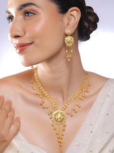 Conjunto de Collar y Pendientes de Latón Chapado en Oro Estilo Indio, Joyería Étnica para Mujer con Diseño de Diamantes Rani Haar para Bodas - Product Image 3