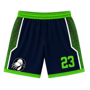 Shorts de basketball pour hommes, bleu marine et vert, sublimés, vêtements de sport d'équipe, respirants, légers, uniformes pour les matchs - Product Image 1