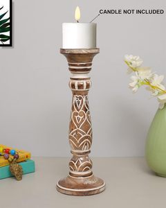 <b>Wooden</b> Eco Friendly Pillar <b>Candlestick</b> Holders Cylindrical Embossed Design Handmade Christmas Home Decoration - Product Image 2
