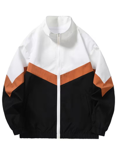 Men's Eco-Friendly Breathable Canvas Color Blocking Coated Windproof Bomber Jacket Stand Collar Single Button Closure Sporty - Product Image 1