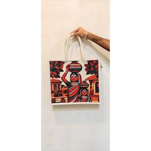 ถุงของขวัญผ้าแคนวาสขนาดเล็กแบบปรับแต่งได้ เป็นมิตรกับสิ่งแวดล้อม พร้อมลวดลายอินเดียดั้งเดิมที่วาดด้วยมืออย่างสวยงาม สามารถปรับแต่งได้ - Product Image 1