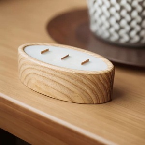 <b>Wooden</b> Oval Candle Holder Set With Three Tea Lights For Home Decoration - Product Image 2