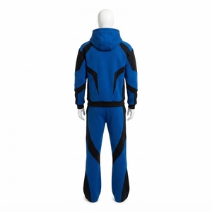 Mens Blue <b>Black</b> Color Block Tracksuit Set <b>Zip</b> Up <b>Hoodie</b> Jacket Flared Pants Custom Streetwear Sportswear - Product Image 4