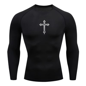 <b>Men</b> Rash Guard Cross Print <b>Compression</b> <b>Shirt</b> <b>for</b> <b>Men</b> Christian Athletic T <b>shirt</b> Tees Tops Gym Workout Running <b>for</b> Swimming Wear - Product Image 1