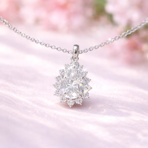 Pendentif pour femme en or blanc 14 carats massif, diamant de laboratoire taille poire 2 carats, certifié IGI, bijoux fins, pendentifs de mariage - Product Image 1