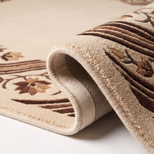Alfombra Moderna de Lana con Borde Floral Ovalado, Color Marrón Marfil, Hecha a Mano, Antideslizante, con Respaldo de Látex Extra Grueso - Product Image 4