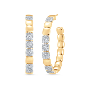 Boucles d'oreilles créoles de luxe en or jaune avec diamant taille brillant rond, design géométrique, pour femme, à porter au quotidien - Product Image 1