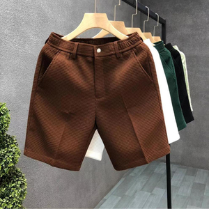 Shorts Bermuda en Coton Gaufré pour Homme, Couleur Unie, Fermeture Boutonnée, Décontracté, Taille Mi-Haute, Respirant et Léger - Product Image 1