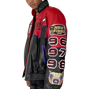 เสื้อแจ็คเก็ตหนังแท้ Chicago 3-Peat Championship Streetwear กันลมและเป็นมิตรกับสิ่งแวดล้อม - Product Image 4