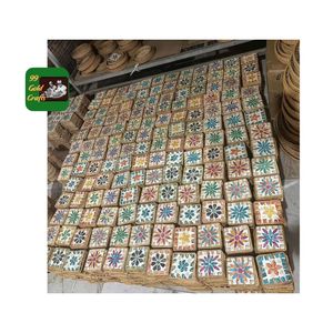 NATURAL MOTHER OF PEARL INLAY WITH RATTAN TEA CUP PLACE MAT DECORATIVE <b>ROUND</b> AND SQUARE COASTER WITH LOGO ENGRAVED HOT SALE - Product Image 1