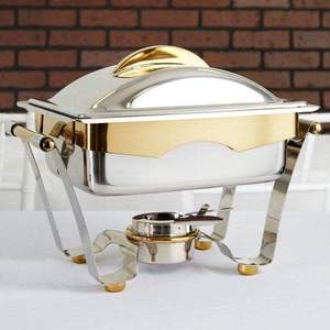 Calentador de Alimentos Rectangular con Tapa, Acero Inoxidable Dorado, Funciona con Combustible, para Uso en Restaurantes - Product Image 5