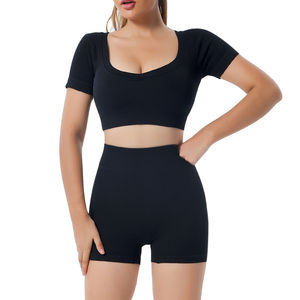 Conjunto de Yoga de 2 Piezas para Mujer, Ropa Deportiva, Transpirable, con Estampado Sólido, Cintura Elástica, Leggings con Logotipo Frontal - Product Image 4