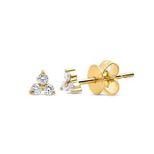 Pendientes de Oro Sólido de 14k con Tres Diamantes, Venta al por Mayor Directa de Fábrica, Pendientes con 3 Piedras en Forma de Flor, Proveedor de Joyería Fina Personalizada - Product Image 1